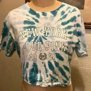 Victoria’s Secret Pink Blue Tie Dye Drawstring Hem Crop Top Size M